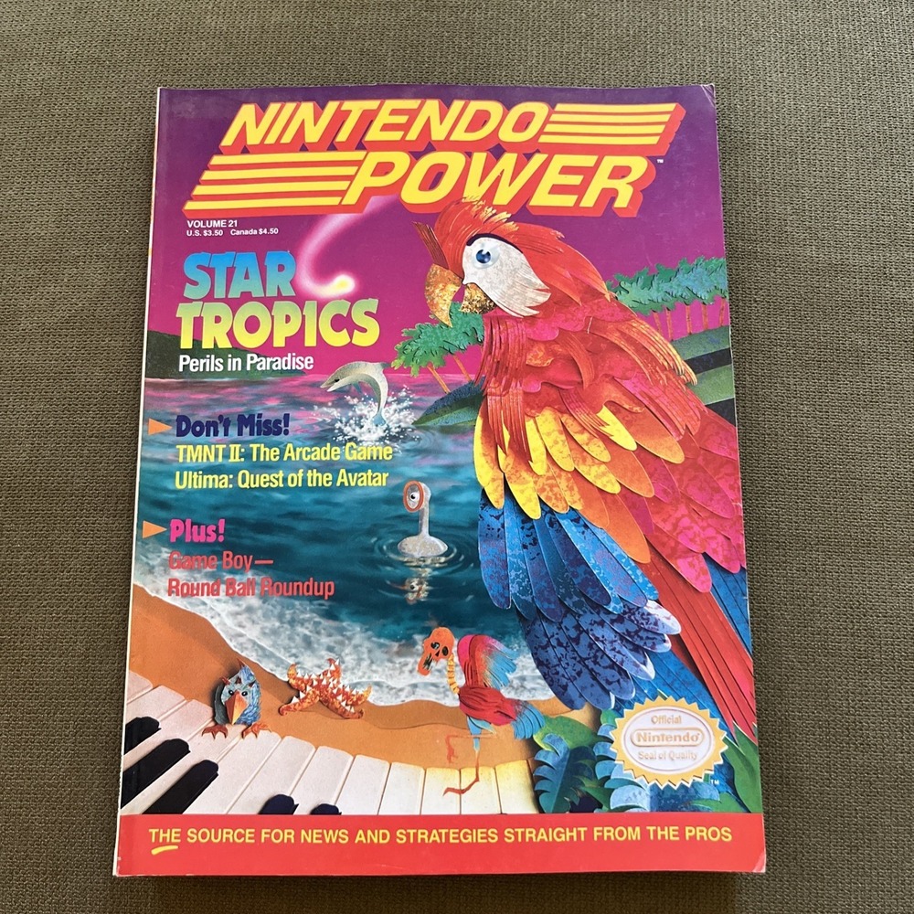 Nintendo Power Volume 21 w/ Poster Star Tropics TMNT II Vintage Inserts Magazine